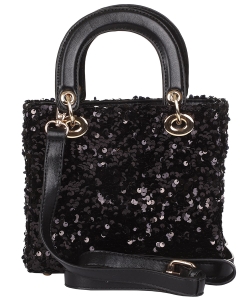 Sequined Satchel Handbag 6291 BLACK